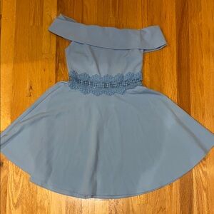 Off-Shoulder Blue Dress with Lace Detail